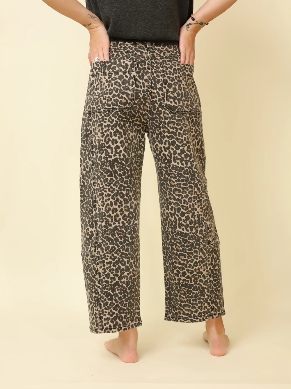 Petite Wide Leg Leopard Print Pants - Brown/Black - Picture 6 of 8